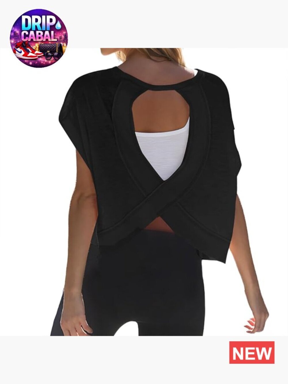 Loose Fit Backless Short Sleeve Crop Top Boat Neck Pullover Gym Yoga Tee